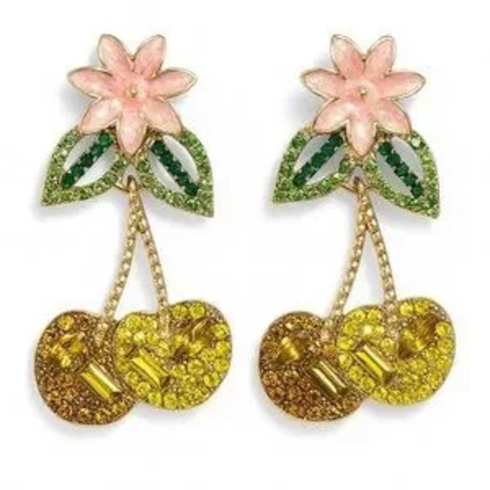 ?? Floral Pink and Yellow Cherry Earrings